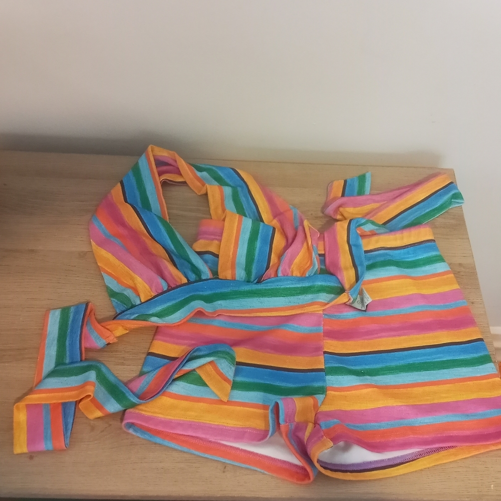 SHEIN Multi-Color Rainbow Stripe Two-Piece Set ~ Free Shipping! ☆